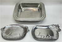 3pc Pewter Serving Dish & Platters