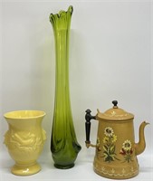 Vintage McCoy Pottery, Swag Vase and Tea Kettle