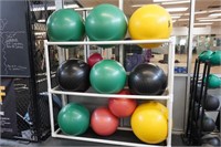 Group of 11 Ass't Size Balance Balls & Rack