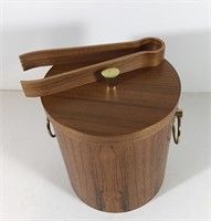 TEAK ICE BUCKET WITH ICE TONGS