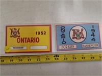 1944 + 1952 passenger ontario licenses