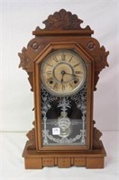 Eastlake Walnut Mantle Clock 21"  w/ key