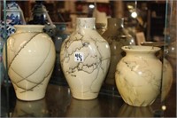 3pc Horse Hair Vases; turn and burn pottery