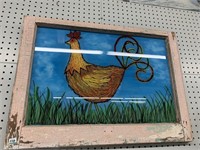 CHICKEN PAINTED ON GLASS WINDOW