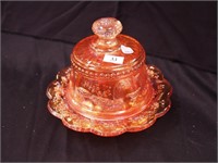 Vintage marigold carnival glass covered