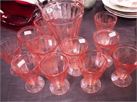 12 pieces of Poinsettia pink Depression glass,