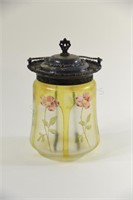 Victorian Hand Painted Silver Plate Lidded Jar
