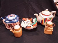 Five pieces of Japanese china: two teapots,