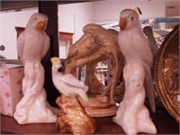 Four pottery figurines of cockatoos: 11" high pair