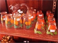 17-piece vintage pitcher and juice set decorated