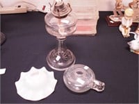 Three kerosene lighting items: milk glass smoke