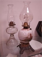 Electrified kerosene lamp with milk glass font