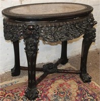 Antique Marble Top Very Ornate Carved Asian Table