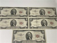 (5) 1953 $2 Bills