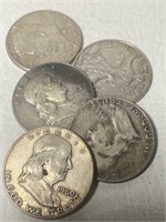 (5) Silver Assorted 50 Cent