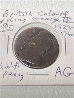 1727-1760 King George 3rd Half Penny(used in