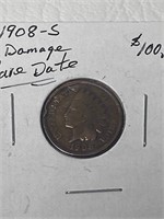 1908-S Ind-Head 1 Cent Rare Damaged