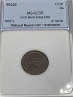 1955/55 1 Cent Very Rare MS62 Value ($1000)