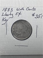 1883 5 Cent with Cent Lib 5 Cent