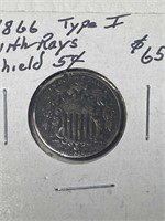 1866 Type 1 Shield 5 Cent