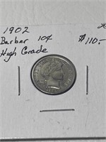 1902 Barber 10 Cent High Grade