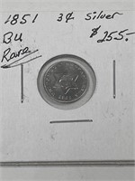 1851 3 Cent Silver BU Rare Value $255