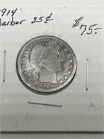 1914-P Barber 25 Cent