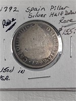 1892 Spain Silver Pillar 50 Cent Rare
