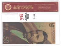 50 Dollar Bill Gold Banknote