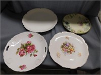 Four antique china plates, 3 hand painted