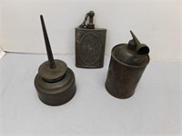 Antique oil cans, 3 different types