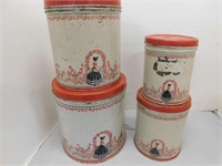 Antique "Victorian Lady" tin canister set of 4, w/