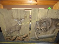 2pc George Turner Wildlife Barn Wood Relief Art