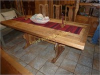Distressed Pine Wood Trestle Dining Table