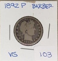 1892P Barber Quarter VG