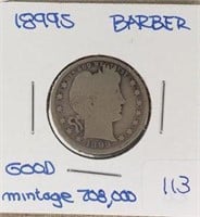 1899S  Barber Quarter Key Date Mintage 708,000