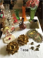 CANDLE HOLDERS, VASES, LAMP, PICTURES