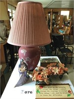 MAUVE LAMP, CANDLE HOLDERS, RINGS, PLAQUE, TISSUE