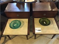 ITALIAN MARBLE TOPPED END TABLES PAIR W ASHTRAYS