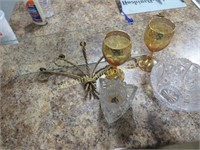 glass shelf crystal bowl gold accent goblets