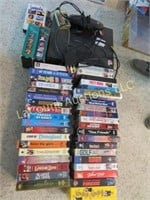 VHS player and assorted VHS movies