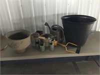 Gardening lot - watering can, milk strainer