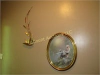 metal wall decor gold framed fishing picture