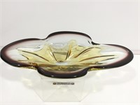 Murano Style Plum and Gold Art Glass Dish. 12x 6