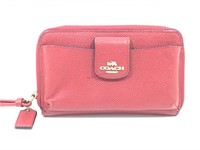Red Leather Coach wristlet zipper billfold with