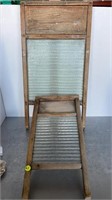 2 ANTIQUE GLASS WASHBOARDS - 1 HAS ADVERTISEMENT