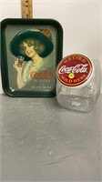 COCA COLA METAL TRAY AND NEW 9" COOKIE JAR