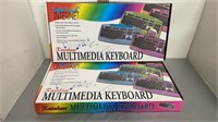 2 NIB BLUE MULTIMEDIA KEYBOARD W/ SOFTWARE +MANUAL