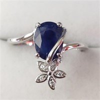 $140 Silver Rhodioum Plated Sapphire(2ct) Ring