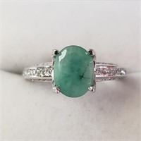 $140 Silver Rhodioum Plated Emerald(1.5ct) Ring